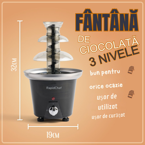 🍫 Fântână de Ciocolată 1.5 L pentru Evenimente, Petreceri și Serii de Film | Perfectă pentru Desserturi și Gustări | RapidChef