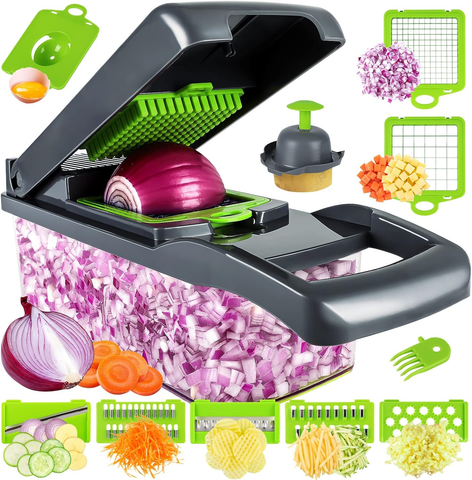 🥕 Tocător Multifuncțional 14 în 1 – Set Complet pentru Legume, Fructe și Brânzeturi cu Lame din Oțel Inoxidabil și Mâner de Protecție | RapidChef