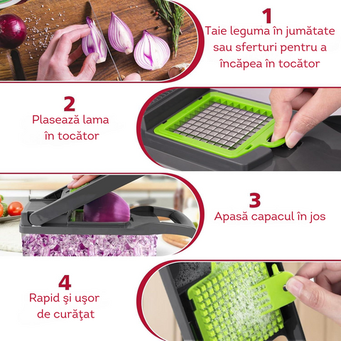 🥕 Tocător Multifuncțional 14 în 1 – Set Complet pentru Legume, Fructe și Brânzeturi cu Lame din Oțel Inoxidabil și Mâner de Protecție | RapidChef