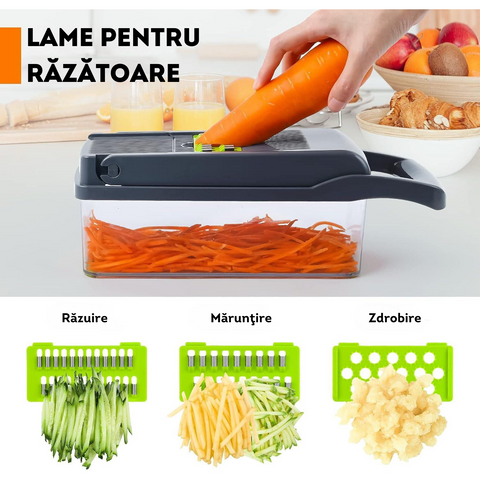 🥕 Tocător Multifuncțional 14 în 1 – Set Complet pentru Legume, Fructe și Brânzeturi cu Lame din Oțel Inoxidabil și Mâner de Protecție | RapidChef