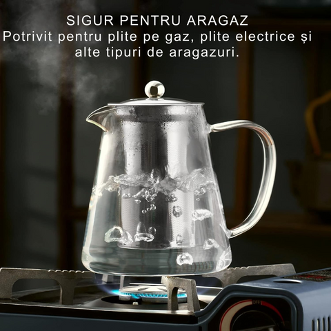 🍵 Ceainic din Sticlă Borosilicată pentru Aragaz – 0,55L, Oțel Inoxidabil0,55l/0,25l, Perfect pentru Ceaiuri și Infuzii | RapidChef