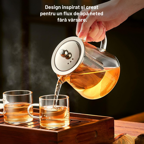 🍵 Ceainic din Sticlă Borosilicată pentru Aragaz – 0,55L, Oțel Inoxidabil0,55l/0,25l, Perfect pentru Ceaiuri și Infuzii | RapidChef